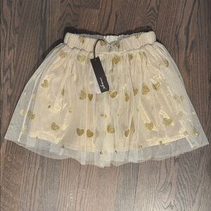 NWT Imoga Cream Tulle Skirt with Gold Heart Accents, size 8